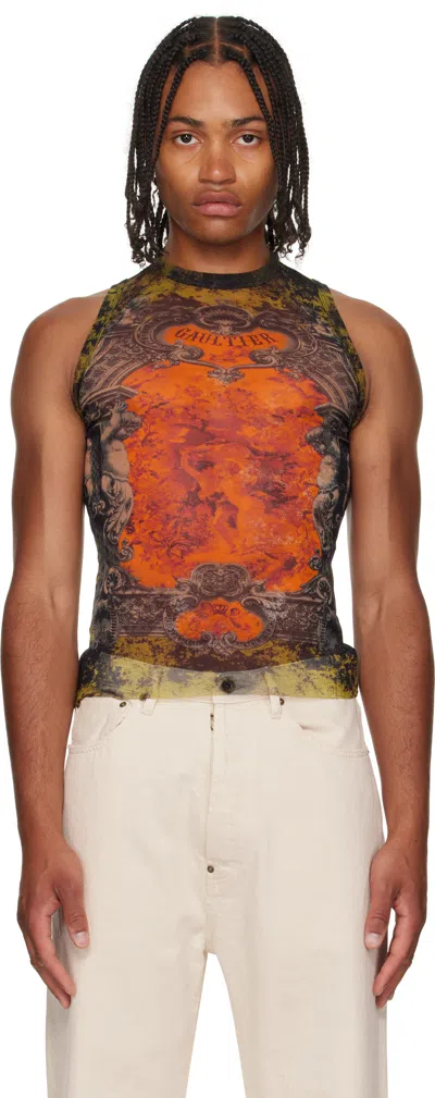Jean Paul Gaultier Khaki & Orange 'the Médaillon' Tank Top In Multi