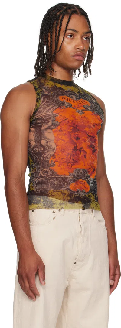 Jean Paul Gaultier Khaki & Orange 'the Médaillon' Tank Top In Multi