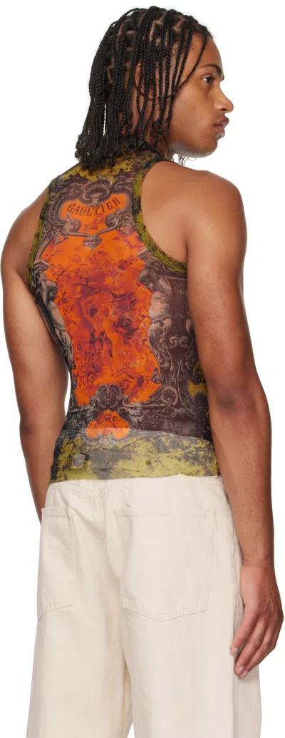 Jean Paul Gaultier Khaki & Orange 'the Médaillon' Tank Top In Multi