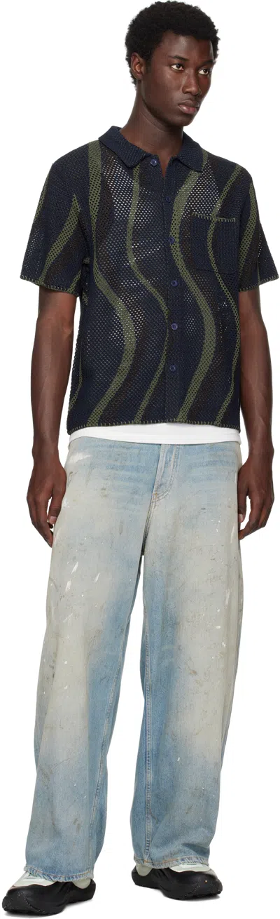 Dime Navy Soleil Button Up Knit Shirt In Black