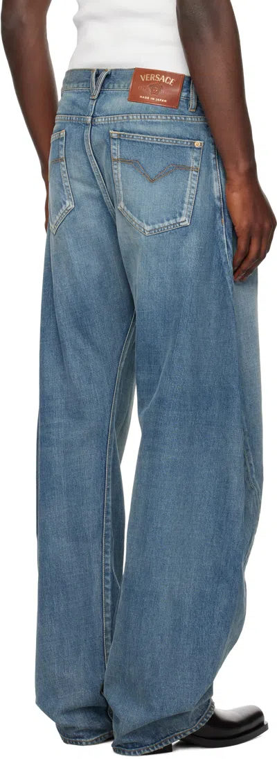 Versace Blue 'made In Japan' Baggy Twisted Jeans In Blue