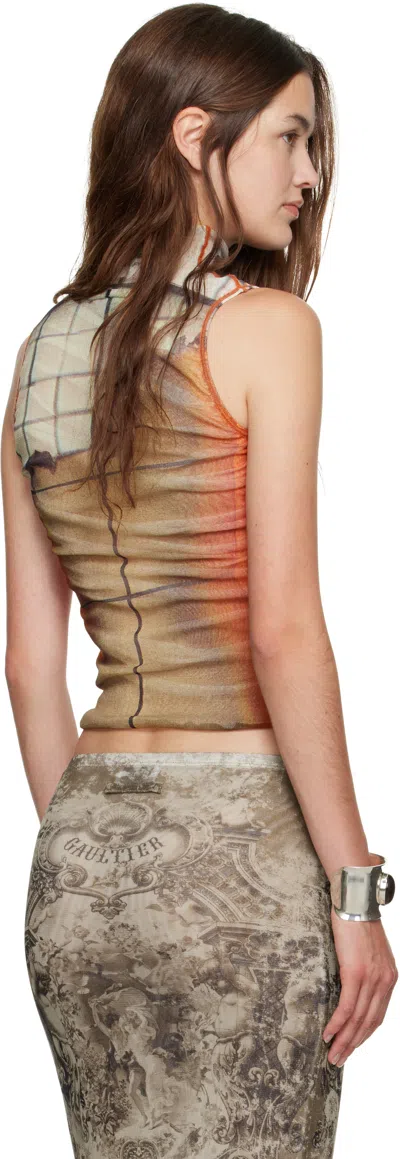 Jean Paul Gaultier Printed Tulle The Fire Tank Top
