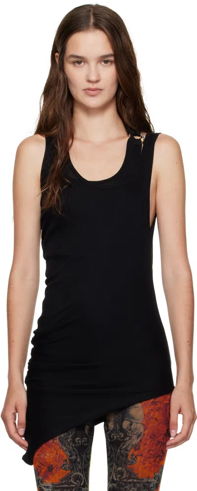 Jean Paul Gaultier Black Ribbed Twisted Double Layer Piercing Tank Top