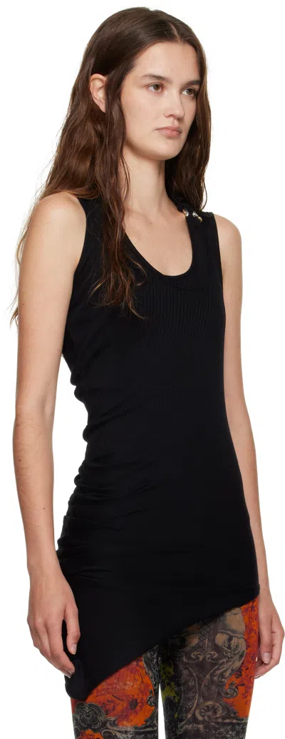 Jean Paul Gaultier Black Ribbed Twisted Double Layer Piercing Tank Top