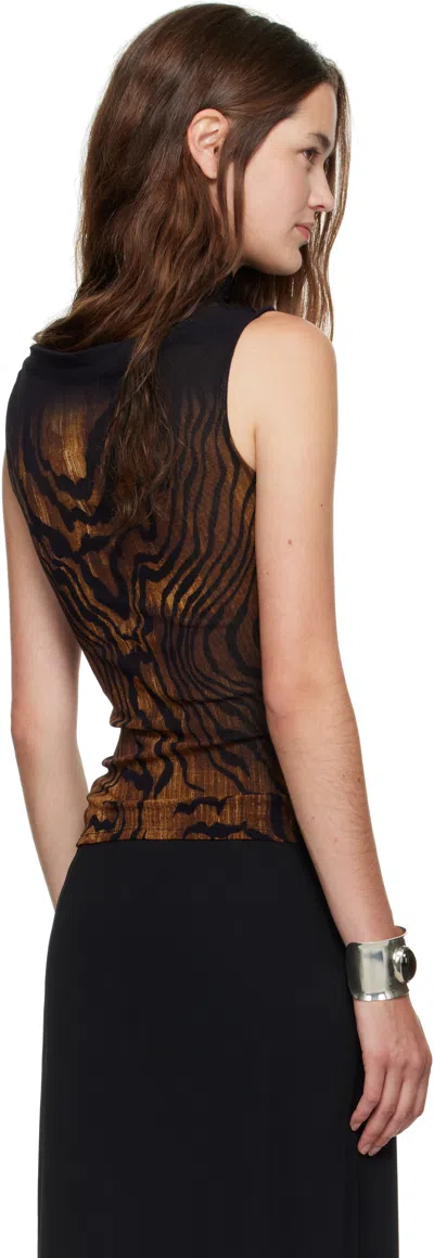 Jean Paul Gaultier Black & Brown Double Layered Printed Wood Tank Top