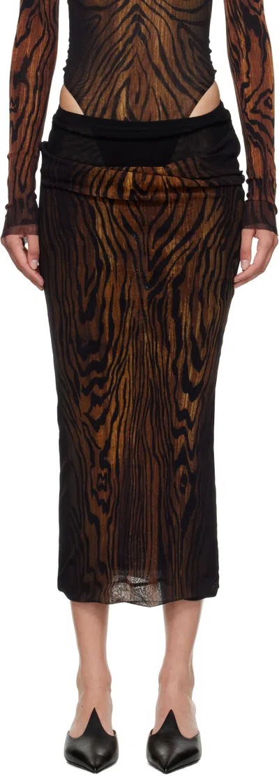 Jean Paul Gaultier Black & Brown 'the Long Draped Wood' Midi Skirt