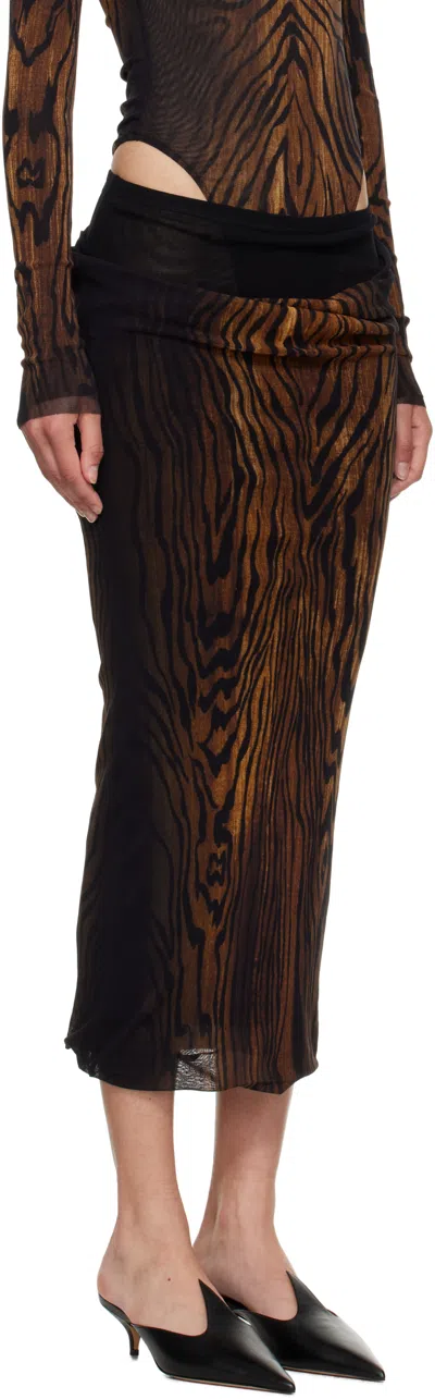 Jean Paul Gaultier Black & Brown 'the Long Draped Wood' Midi Skirt