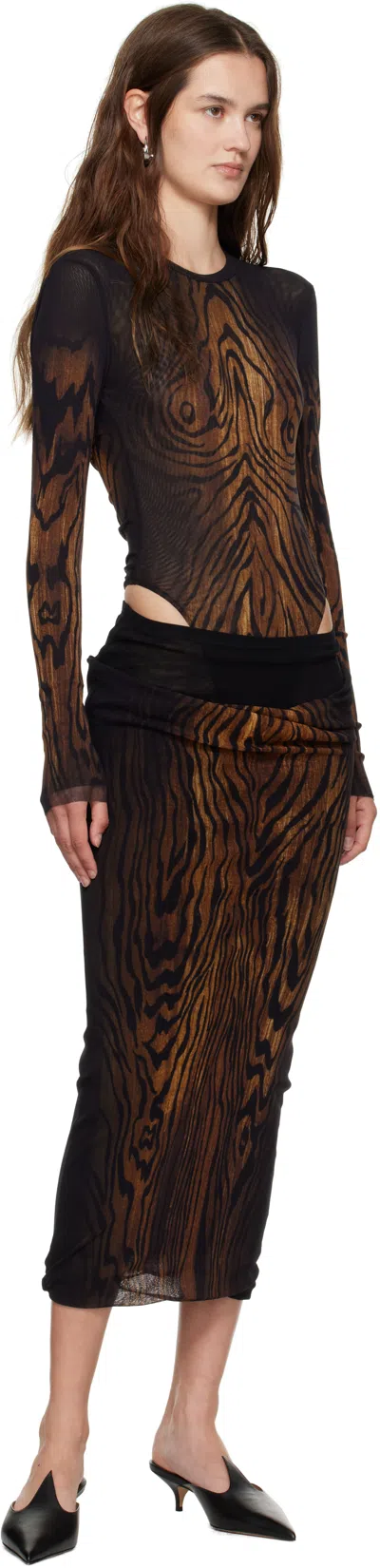 Jean Paul Gaultier Black & Brown 'the Long Draped Wood' Midi Skirt