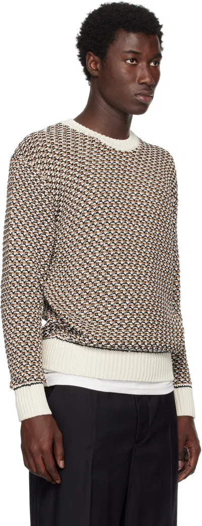 Hugo Boss Beige Cotton Rich Knitted Structure Sweater In White