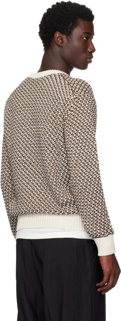 Hugo Boss Beige Cotton Rich Knitted Structure Sweater In White