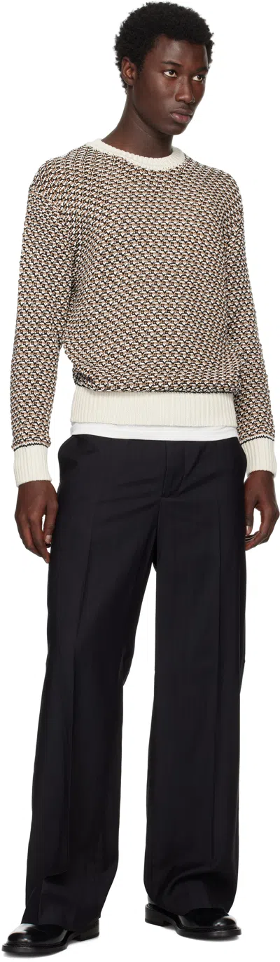 Hugo Boss Beige Cotton Rich Knitted Structure Sweater In White
