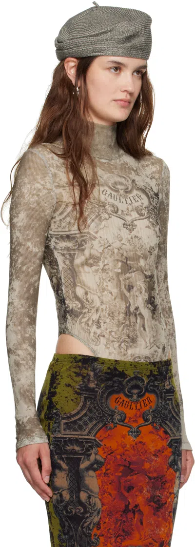 Jean Paul Gaultier Beige 'the Médaillon' Open Back Bodysuit