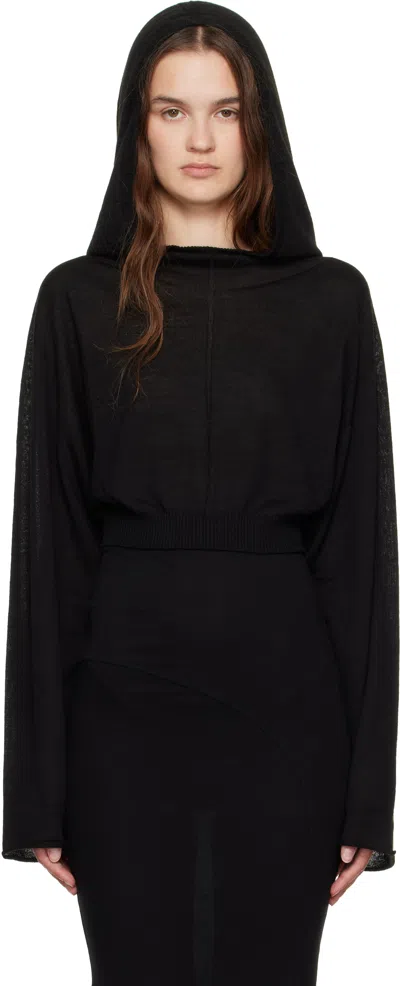 Rick Owens Black Concordians Cropped Hooded Tunic Hoodie