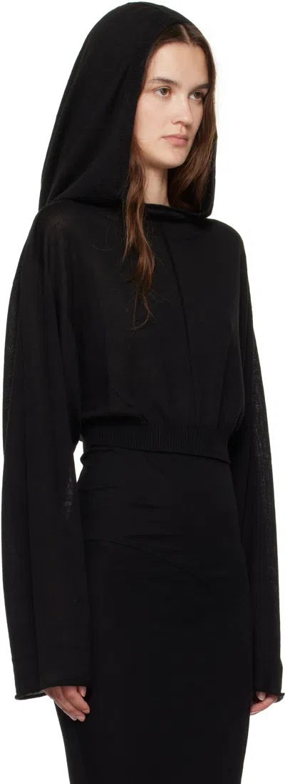 Rick Owens Black Concordians Cropped Hooded Tunic Hoodie