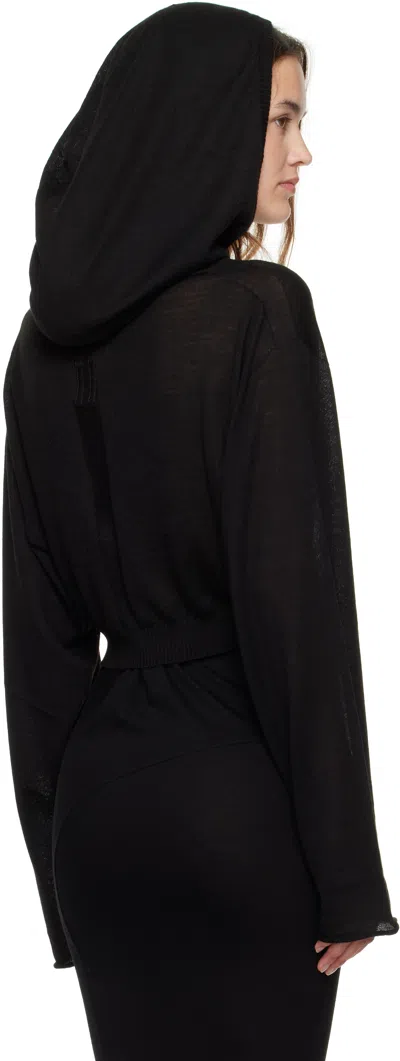 Rick Owens Black Concordians Cropped Hooded Tunic Hoodie