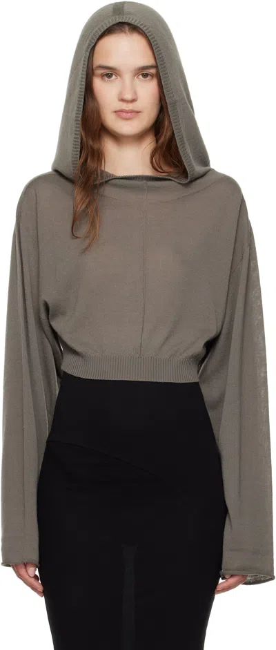 Rick Owens Gray Concordians Cropped Hooded Tunic Hoodie In Gray