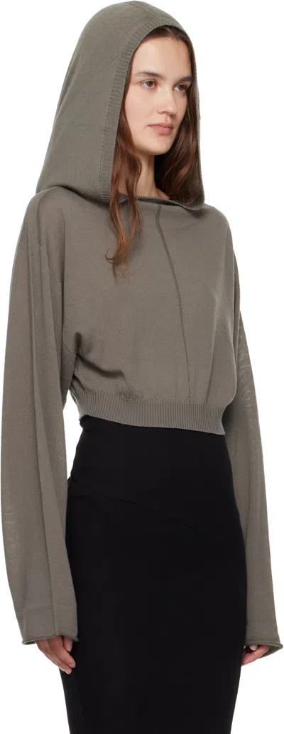 Rick Owens Gray Concordians Cropped Hooded Tunic Hoodie In Gray
