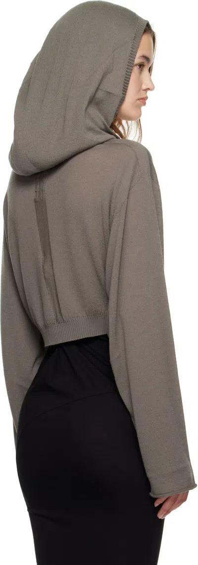 Rick Owens Gray Concordians Cropped Hooded Tunic Hoodie In Gray
