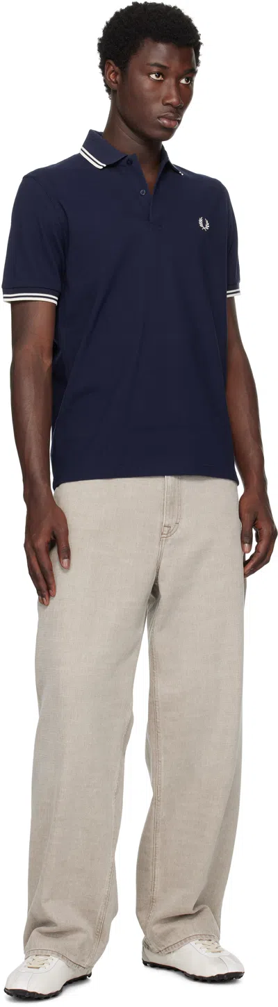 Fred Perry Reissues Original Twin Tipped Polo Navy Ice Ice In Blue