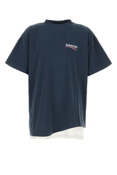 Balenciaga Oversize Crew Neck Layered Hem T-shirt In Blue