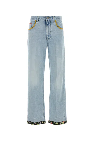 Valentino Womens Denim Blu Lav Chiaro Embroidered Straight-leg Denim Jeans