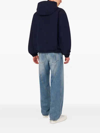 Moschino Hooded Black Nylon Jacket With Adjustable Hem In Blue