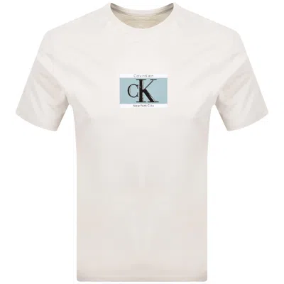 Calvin Klein Box Logo T Shirt Chalk In Neutral