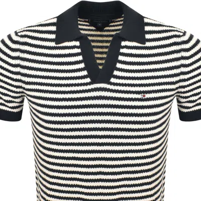 Tommy Hilfiger Striped Knit Polo Navy In Black