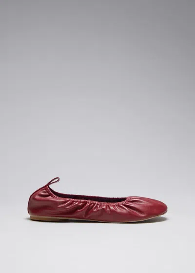 & Other Stories Ruched Leather Ballet Flats In Red