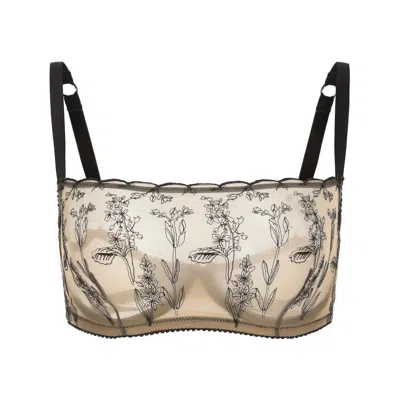Amour D'agnette Women's Neutrals / Black Kim High Neck Floral Embroidered Underwire Bra On Jelly Fabric