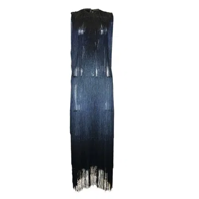 Chuks Collins Women's Black Ajah New Collection Drop2-hand-layered Fringe Mesh Dress