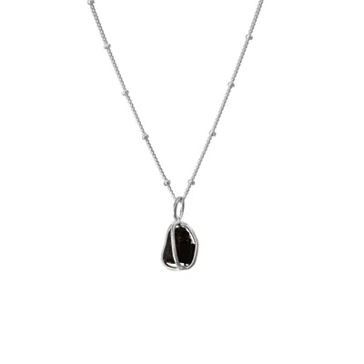 Mirabelle Jewellery Women's Black / Silver Black Tourmaline Raw In Cage Pendant On Sterling Silver