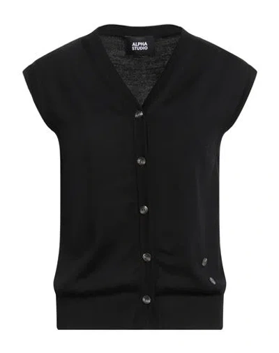 Alpha Studio Woman Cardigan Black Size 8 Merino Wool In Black
