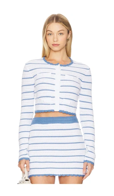 Loveshackfancy Lamiya Long Sleeve Cardigan In Maritime Stripes In White