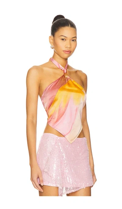 Retroféte Jamie Printed Brushstroke Halter Top In Pink
