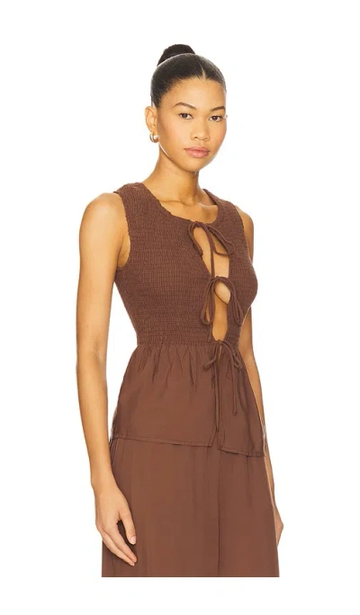 Seven Wonders Fleur Shirred Tie Front Top In Brown