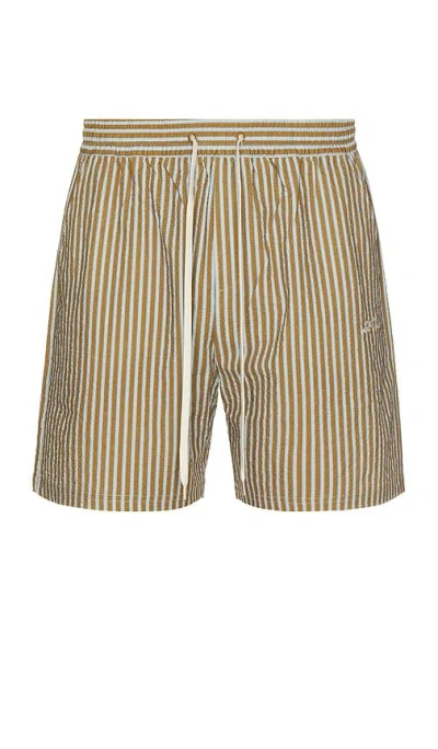 Les Deux Stan Stripe Seersucker Swim Shorts In Brown