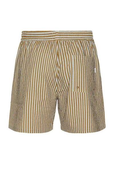 Les Deux Stan Stripe Seersucker Swim Shorts In Brown