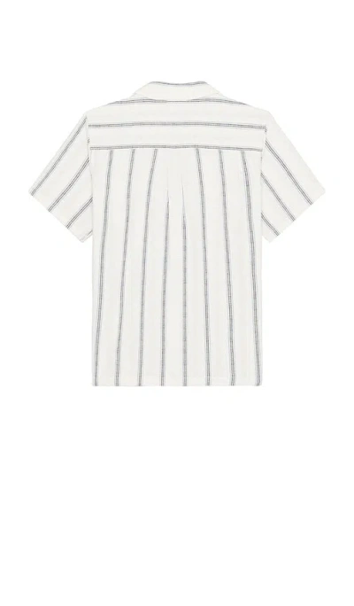 Les Deux Lukas Textured Stripe Cotton Camp Shirt In White