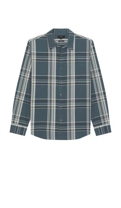 Vince Lorimer Plaid French Placket Shirt In Blue