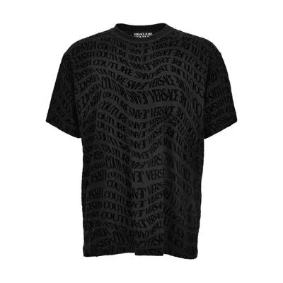 Versace Jeans Couture T-shirt With A Monogram And A Velvety Finish In Black