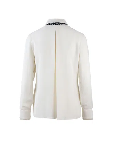 Elisabetta Franchi Casual Georgette Collared Neck Top With Logo Scarf In White