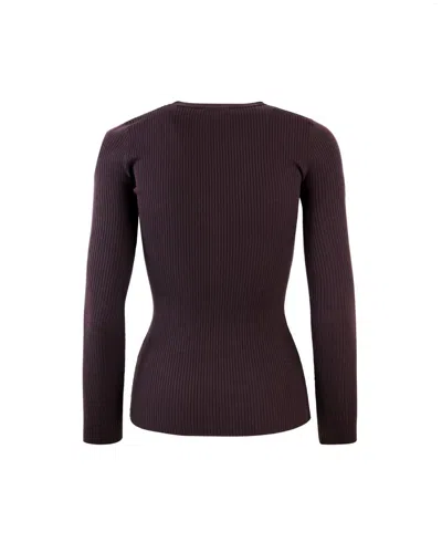 Elisabetta Franchi Burgundy Ribbed Sweater With Pocket In Brown