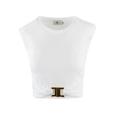 Elisabetta Franchi T-shirt In Jersey Di Cotone Con Logo Gioiello Bianca