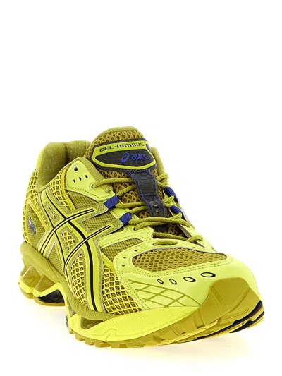 Asics Mesh Rubber Sole Sneakers With Branded Heel In Yellow
