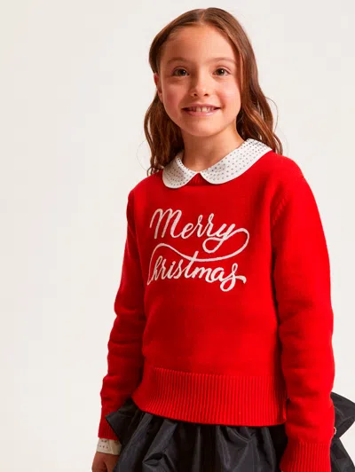Monnalisa Red Sweater For Kids With Writing In Red