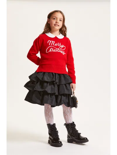 Monnalisa Red Sweater For Kids With Writing In Red