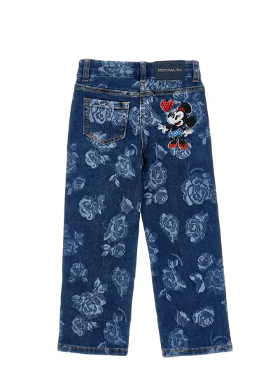 Monnalisa Minnie Jeans With Roses In Blue