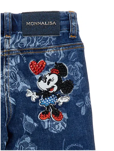 Monnalisa Minnie Jeans With Roses In Blue