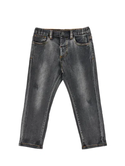 Monnalisa 5-pocket Jeans With Teddy Bear In Gray